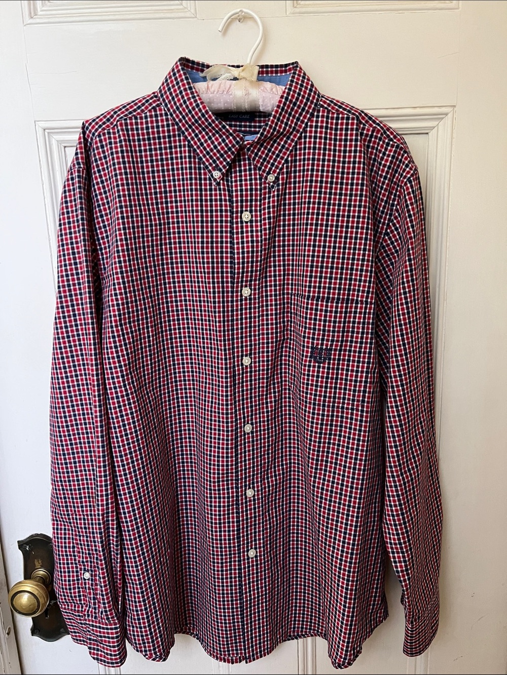 Chaps Red Navy White Checked Button-Down Shirt